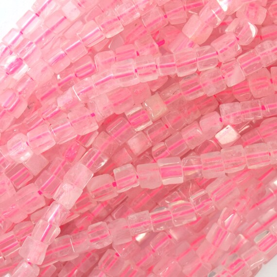 4mm Natural Pink Rose Quartz Cube Beads 15.5" Strand