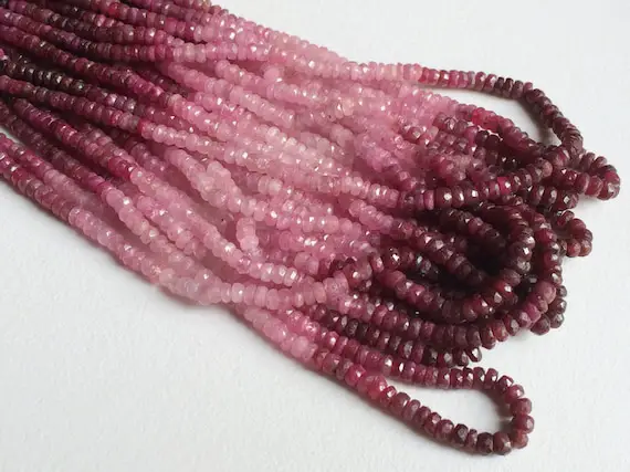 3-4mm Ruby Faceted Rondelle Beads, Natural Shaded Ruby Beads, Ruby For Jewelry, Ruby Beads For Necklace (4in To 16in Options) - God329