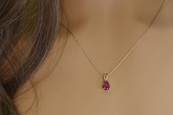 Pear Shape Natural Ruby Necklace, Jewelry Gift, Dainty Ruby Pendant In Solid 14kt Gold, Birthstone Necklace, Anniversary Gift For Her