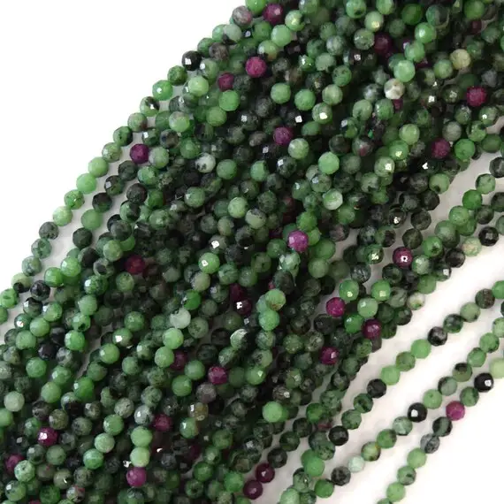 3mm Natural Faceted Ruby Zoisite Round Beads 15.5" Strand