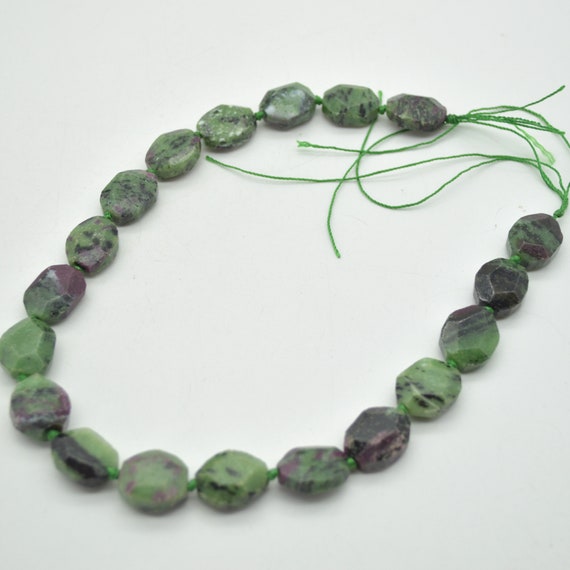 Natural Ruby Zoisite Semi-precious Gemstone Faceted Cross Drilled Rectangle Pendant / Beads - 15" Strand