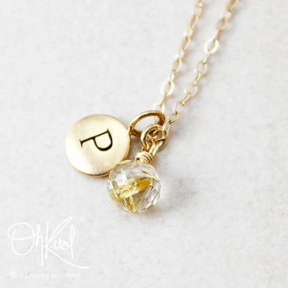 Small Rutilated Quartz Necklace - Gold Rutile Quartz - Gold Or Silver