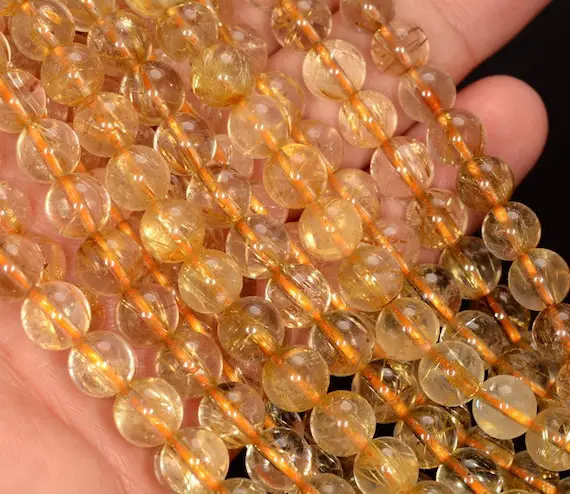 Golden Rutilated Quartz Gemstone Gold Grade Aaa 4mm 5mm 6mm 7mm Round Loose Beads 15.5 Inch Full Strand  Bulk Lot 1,2,6,12 And 50 (466)