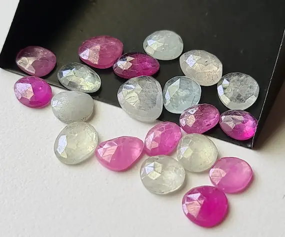 8-10mm Pink / Blue Sapphire Rose Cut Cabochons Natural Multi Sapphire Flat Back Cabochon 5 Pcs Loose Sapphire For Jewelry - Pdg318