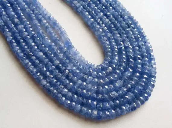 3.5-4.5mm Blue Sapphire Beads, Natural Blue Sapphire Faceted Rondelles, Precious Original Blue Sapphire For Necklace (9in To 18in Options)