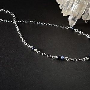 Shop Sapphire Necklaces! Sapphire Necklace Dainty Silver Choker Satellite Necklace | Natural genuine Sapphire necklaces. Buy crystal jewelry, handmade handcrafted artisan jewelry for women.  Unique handmade gift ideas. #jewelry #beadednecklaces #beadedjewelry #gift #shopping #handmadejewelry #fashion #style #product #necklaces #affiliate #ad