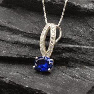 Shop Sapphire Pendants! Sapphire Pendant, Created Sapphire, Created Diamond, Solitaire Pendant, Blue Pendant, Sparkly Pendant, Sapphire Necklace, Silver Pendant | Natural genuine Sapphire pendants. Buy crystal jewelry, handmade handcrafted artisan jewelry for women.  Unique handmade gift ideas. #jewelry #beadedpendants #beadedjewelry #gift #shopping #handmadejewelry #fashion #style #product #pendants #affiliate #ad