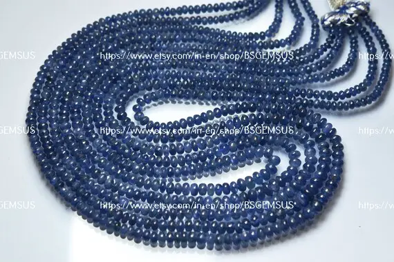 15 Inches Strand, Natural Burmese Blue Sapphire Smooth Rondelles,size.3-5mm