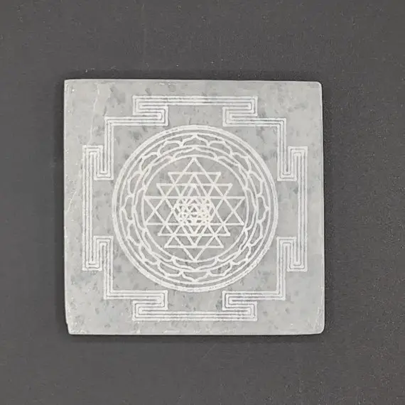 Selenite Charging Plate, Mandala Grid Symbol Engraved, Healing Crystal, Energy Healing