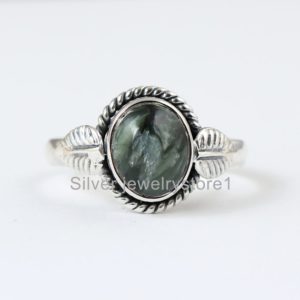 Shop Seraphinite Rings! Seraphinite Ring , Handmade Ring, Natural Green Seraphinite Silver Ring, Women Ring, 7×9 mm Oval Ring, Gemstone Ring, Promise Ring | Natural genuine Seraphinite rings, simple unique handcrafted gemstone rings. #rings #jewelry #shopping #gift #handmade #fashion #style #affiliate #ad