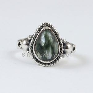 Shop Seraphinite Rings! Real Seraphinite Ring ,Polished Gemstone Ring, Gem Ring, 925 Solid Sterling Silver Ring, Natural Stone Ring,  Women's Ring,7×10 mm Pear Ring | Natural genuine Seraphinite rings, simple unique handcrafted gemstone rings. #rings #jewelry #shopping #gift #handmade #fashion #style #affiliate #ad