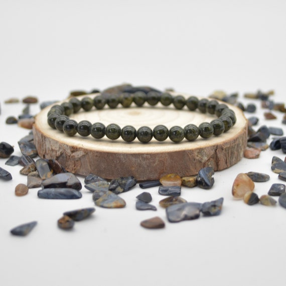 Natural Serpentine Semi-precious Gemstone Round Beads Sample Strand / Bracelet - 6mm Or 8mm Sizes, 7.5"