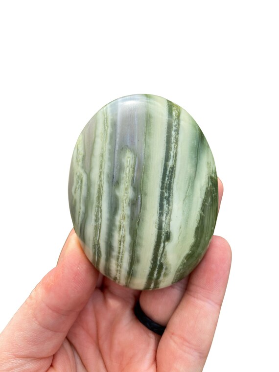 Infinite Stone Palm Stone - (2.25" - 3") - Polished Infinite Serpentine Crystal - Tumbled Serpentine Gemstone - Green Healing Crystal