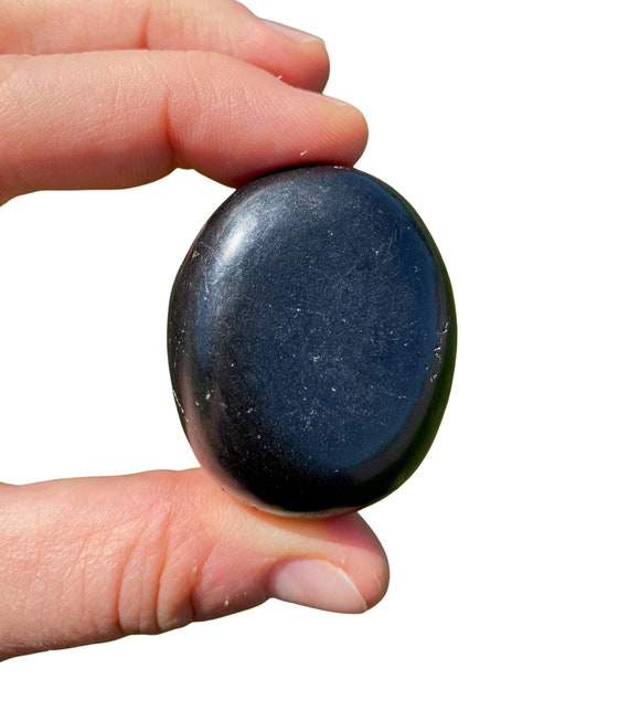 Shungite Polished Palm Stone - (1.7") - Tumbled Shungite Worry Stone - Polished Natural Shungite Crystal - Crystal For Emf Protection