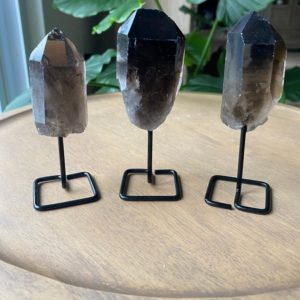 One Smoky quartz on a stand, Smoky quartz cluster, home office decor,  crystal decor | Natural genuine stones & crystals in various shapes & sizes. Buy raw cut, tumbled, or polished gemstones for making jewelry or crystal healing energy vibration raising reiki stones. #crystals #gemstones #crystalhealing #crystalsandgemstones #energyhealing #affiliate #ad