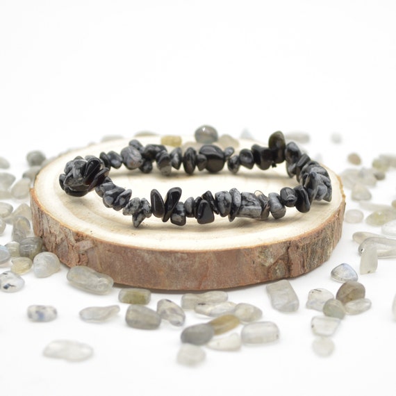 Snowflake Obsidian  Gemstone Chips   Beads  Bracelet Sample Strand - 5mm - 8mm - 7.5" Long