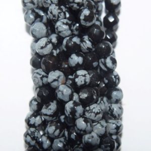 Shop Snowflake Obsidian Faceted Beads! 4 mm Natural Faceted Snowflake Obsidian Beads – Round 4 mm Gemstone Beads – Full Strand 16", 90 beads, A+ Quality | Natural genuine faceted Snowflake Obsidian beads for beading and jewelry making.  #jewelry #beads #beadedjewelry #diyjewelry #jewelrymaking #beadstore #beading #affiliate #ad