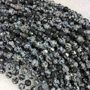 Shop Snowflake Obsidian Faceted Beads! Snowflake Obsidian Beads, Faceted Bicone Barrel Drum Shape, Gemstone Beads | Natural genuine faceted Snowflake Obsidian beads for beading and jewelry making.  #jewelry #beads #beadedjewelry #diyjewelry #jewelrymaking #beadstore #beading #affiliate #ad