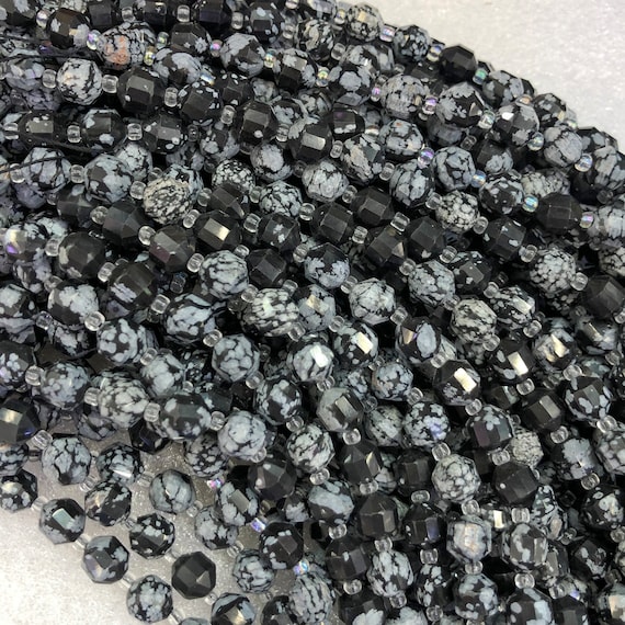 Snowflake Obsidian Beads, Faceted Bicone Barrel Drum Shape, Gemstone Beads