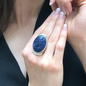 Sodalite Ring, Natural Sodalite, Statement Ring, Sagittarius Birthstone, Large Blue Stone Ring, Bohemian Ring, Massive Ring, 925 Silver Ring | Natural genuine Sodalite rings, simple unique handcrafted gemstone rings. #rings #jewelry #shopping #gift #handmade #fashion #style #affiliate #ad