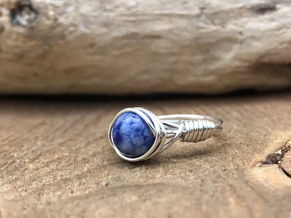 Sodalite Ring, Wire Wrapped Sodalite Ring, Sterling Silver Ring, Gold Fill Ring, Wrapped Gemstone Ring, Healing Jewelry, Blue Statement Ring