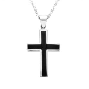 Shop Jet Necklaces! Sterling Silver Whitby Jet Medium Cross Necklace | Natural genuine Jet necklaces. Buy crystal jewelry, handmade handcrafted artisan jewelry for women.  Unique handmade gift ideas. #jewelry #beadednecklaces #beadedjewelry #gift #shopping #handmadejewelry #fashion #style #product #necklaces #affiliate #ad