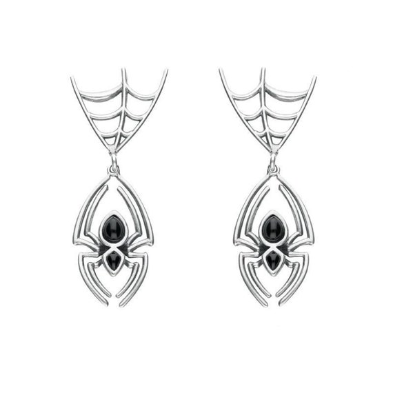 Sterling Silver Whitby Jet Spider Web Top Earrings
