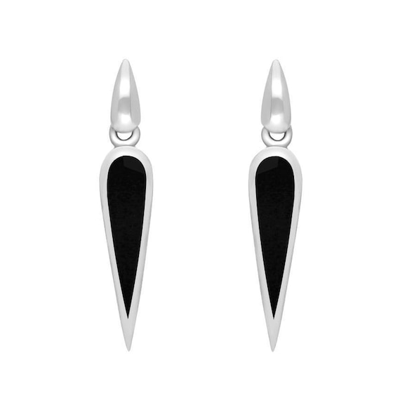 Sterling Silver Whitby Jet Toscana Slim Pear Drop Earrings