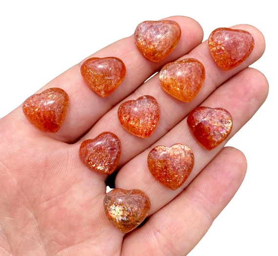 Sunstone Crystal Heart Grade Aaa (0.25" - 1") - Sunstone Stone Heart - Mini Crystal Hearts - Hand Carved Healing Crystals - Sacral Chakra
