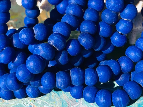 50pc Matte Royal Blue Sea Glass Beads: Large Hole Macrame Beads