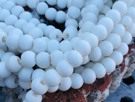 50pc Matte White Sea Glass Beads: Large Hole Macrame Beads (9-10mm)