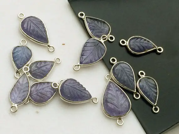 13-19mm Tanzanite Hand Carved Leaf Shape Connectors, Tanzanite 925 Silver Bezel Connectors, Finding Charm,  Connector For Jewelry,  5 Pcs