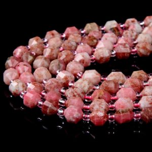 6mm Thulite Gemstone Faceted Prism Double Point Cut Loose Beads (d112)