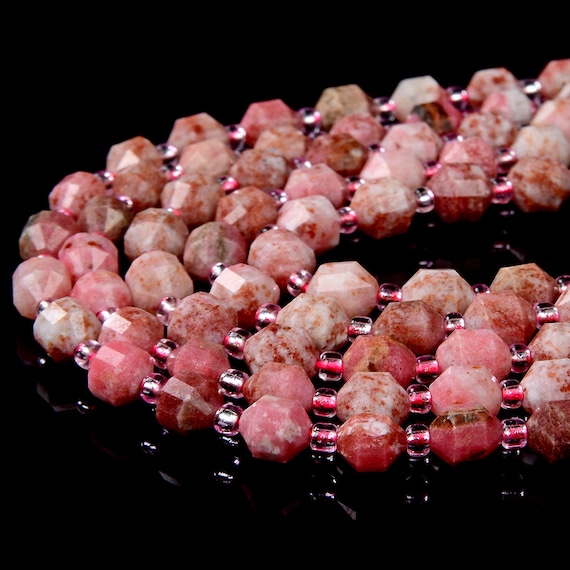 6mm Thulite Gemstone Faceted Prism Double Point Cut Loose Beads (d112) 6mm Thulite Gemstone Faceted Prism Double Point Cut Loose Beads (d112)