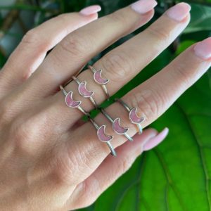 Dainty Thulite Ring, .925 Silver Ring, Moon And Heart Shape