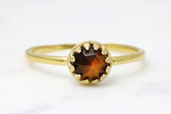 Rich Brown Tiger Eye Ring · Semiprecious Gemstone Ring · Gold Gemstone Ring · Minimalist Stack Ring · Yellow Gold Stacking Rings