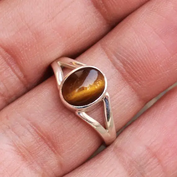 Tiger Eye Gemstone Sterling Silver Ring, Midi Ring, Gift For Her, Anniversary Gift, Natural Gemstone, Wedding Gift Ideas, Spiritual Jewelry