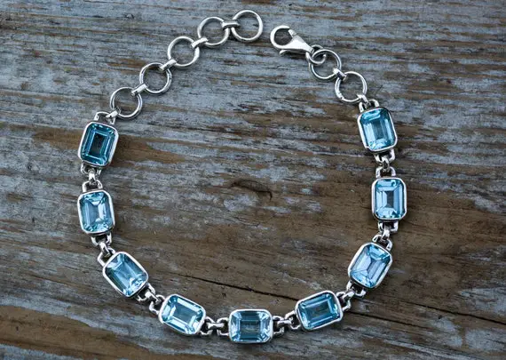 Blue Topaz Bracelet - Sky Blue Topaz Sterling Silver Bracelet - Stunning Blue Topaz - December Birthstone -blue Topaz Bracelet - Blue Gems