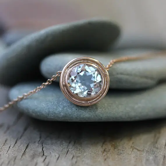 White Topaz Necklace | Rose Gold Pendant | Halo Necklace | Handmade Jewelry From New England