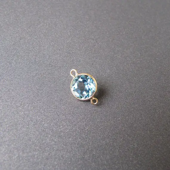 Blue Topaz 14k Gold Connector • Round 7mm 6mm 5mm 4mm • Solid 14 Carat Yellow / White Gold • 2 Rings • Natural Gemstone • Bezel Chain Link
