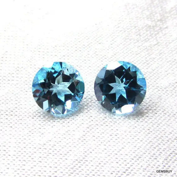 Pair 2 Pieces 6mm Swiss Blue Topaz Faceted Round Loose Gemstone, Swiss Blue Topaz Round Faceted Aaa Quality Gemstone
