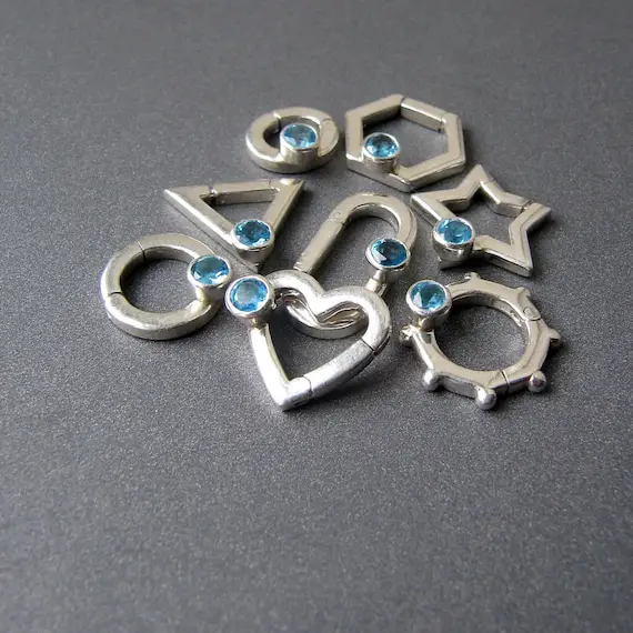 Silver Gemstone Clasp • Natural Swiss Blue Topaz • Various Shapes Available • Sterling Silver 925 • Flat Profile • Cool Contemporary Design