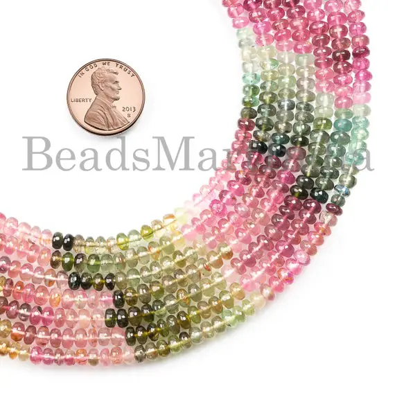Multi Tourmaline Beads, 4-4.25 Mm Tourmaline Smooth Beads, Tourmaline Rondelle Beads, Tourmaline Plain Rondelle Beads, Natural Tourmaline