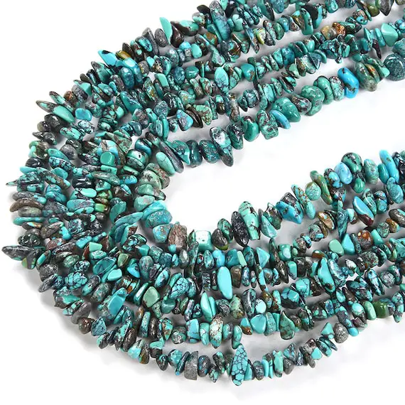 100% Natural Genuine Turquoise Blue Gemstone  Pebble Nugget Chip 6-8mm Beads (d86)