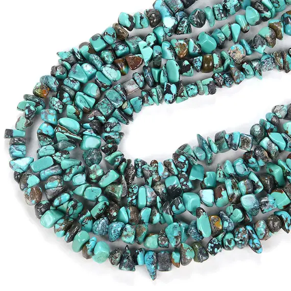 100% Natural Genuine Turquoise Blue Gemstone  Pebble Nugget Chip 6-10mm Beads (d86)