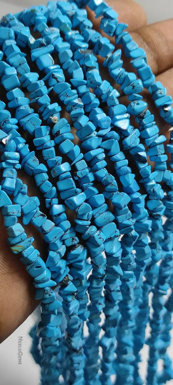 Natural Blue Howlite Turquoise Raw Uncut Chips Gemstone Beads,turquoise Raw Rough Uncut Beads,34" Blue Turquoise Beads For Handmade Jewelry