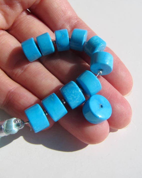Turquoise Rondelles 10x6mm Large Cylinder Barrel Smooth Beads Aaa Natural Stabilised Turquoise Blue Gemstone Drilled Chunky Statement