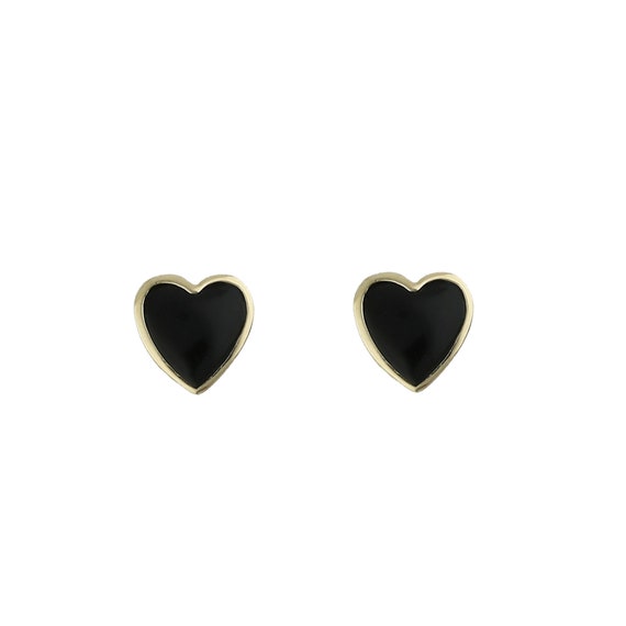 Whitby Jet Heart Stud Earrings 9ct Gold