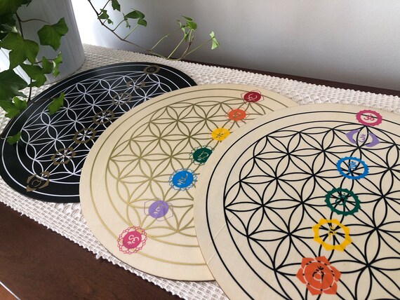 Flower Of Life Wood - Crystal Grids /dab Mat/ Chakra Healing / Manifesting/wall Decoration