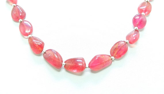 18" Inch Natural Ruby Tumble Shape Beads Necklace, Natural Ruby Nugget Beads, Natural Ruby Jewelry, Ruby Bead Necklace, Ruby Beads, 8-14mm.